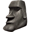 Stone statue head with a prominent nose and extremely defined jawline.