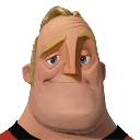 A 3D cartoon man with blonde hair and a red shirt wearing a strained, uncomfortable forced smile.
