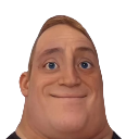 Mr Incredible face with a wide, distorted, and unsettling smile.