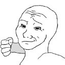 A line-art character with a smug expression throwing a punch toward the viewer.