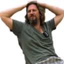 The Dude with long hair and a beard resting his hands behind his head in a relaxed pose.