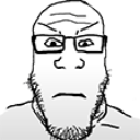 A line-art drawing of a man with glasses and a goatee staring forward with a stern, judgmental expression.