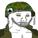 Wojak character wearing a military helmet with the text Born to Feel written on it.