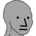 NPC Wojak with a blank, expressionless face and wide, empty eyes.