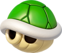 Green turtle shell from Mario Kart with a mischievous expression.
