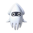 Blooper squid from Mario with a white body and black eyes.