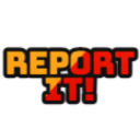 Text reading REPORT IT! in bold orange and red block letters against a black background.