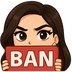 A girl with brown hair holding a red sign that says BAN in white letters.