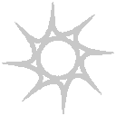 Geometric star symbol with sharp, interlocking points in gray on a black background.
