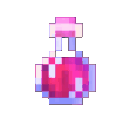 Four small glass potion bottles in pixel art style, each filled with a different colored liquid.