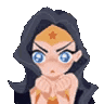 Anime woman with a golden tiara and dark hair looking intensely focused with clenched fists.