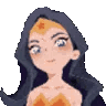 Anime girl with dark hair and a gold headpiece transitions from a coy smirk to a wide, happy laugh.