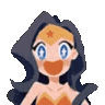 Anime girl with wide eyes and a big smile giving a thumbs up with sparkling effects.