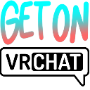 A speech bubble containing the text VRChat with a glitch-effect header above it.