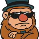 A bearded man wearing a blue top hat and black sunglasses looks on with a smug, unimpressed expression.