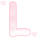 Two capital letter Ls in a soft pink font, each decorated with small hearts.