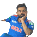 Virat Kohli resting his head on his hand with a bored and indifferent expression.
