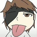 Character with an eyepatch sticking their tongue out in a playful expression.