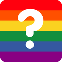 A white question mark centered on a horizontal rainbow-striped background.