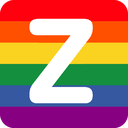 Letter Z in white font centered on a horizontal rainbow flag background.