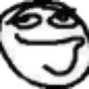 A hand-drawn face with a wide, smug grin and eyes looking sideways.