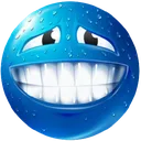 grimacing