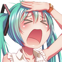 Hatsune Miku with teal hair holding her hand to her forehead in a facepalm gesture with an exasperated expression.