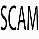 Text reading SCAM repeated twice on a split black and white background.
