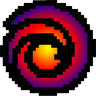 Spiral vortex glowing with yellow, red, and purple colors in a pixel art style.