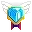 A blue diamond with white wings and a gold base rendered in pixel art style.