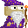 Wizard with a long white beard and purple robe looking suspiciously to the side.