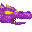 A pixelated purple dragon head with glowing yellow eyes and sharp white teeth against a black background.