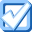 Checkmark inside a blue square box.