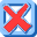 Red X mark centered inside a light blue square box.