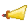 Sword with a golden blade and red pommel rendered in a pixel art style.