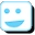 A light blue square face with a wide, friendly grin and two simple eyes.