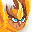 Character with spiky flame-like hair and intense blue eyes looking forward.