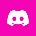 Mascot logo with a smiling face centered on a solid hot pink background.