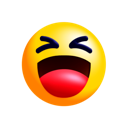 Yellow smiley face laughing with eyes tightly shut and mouth wide open.