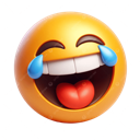 Yellow smiley face laughing with wide open mouth and blue tears streaming from its closed eyes.