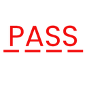 The word PASS written in bold red capital letters with a dashed red line underneath on a black background.