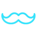 Mustache icon rendered in a bright neon blue flat line-art style.
