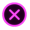 A glowing neon pink X symbol centered inside a matching pink circle on a black background.