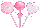 A small bouquet of pink heart-shaped lollipops and round candies on sticks in a pixel art style.