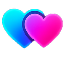 Two overlapping hearts, one blue and one pink, displayed in a flat, vibrant style.