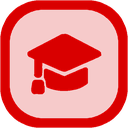 Graduation cap icon centered on a solid red background.