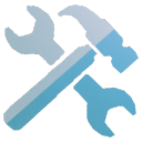 Wrench and hammer crossed over each other in a pixel art style.