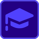 Graduation cap icon in a rounded square frame.