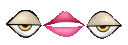 Eyes blinking and lips moving in a rhythmic, repeating pixel animation.
