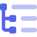 List icon with three horizontal lines connected by a vertical bar on the left in blue.